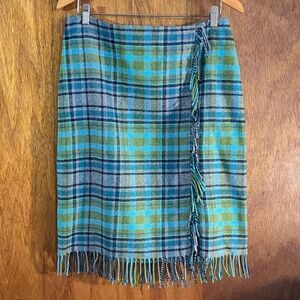 J. JILL Plaid Fringe Skirt in Blue and Green Sz 12P